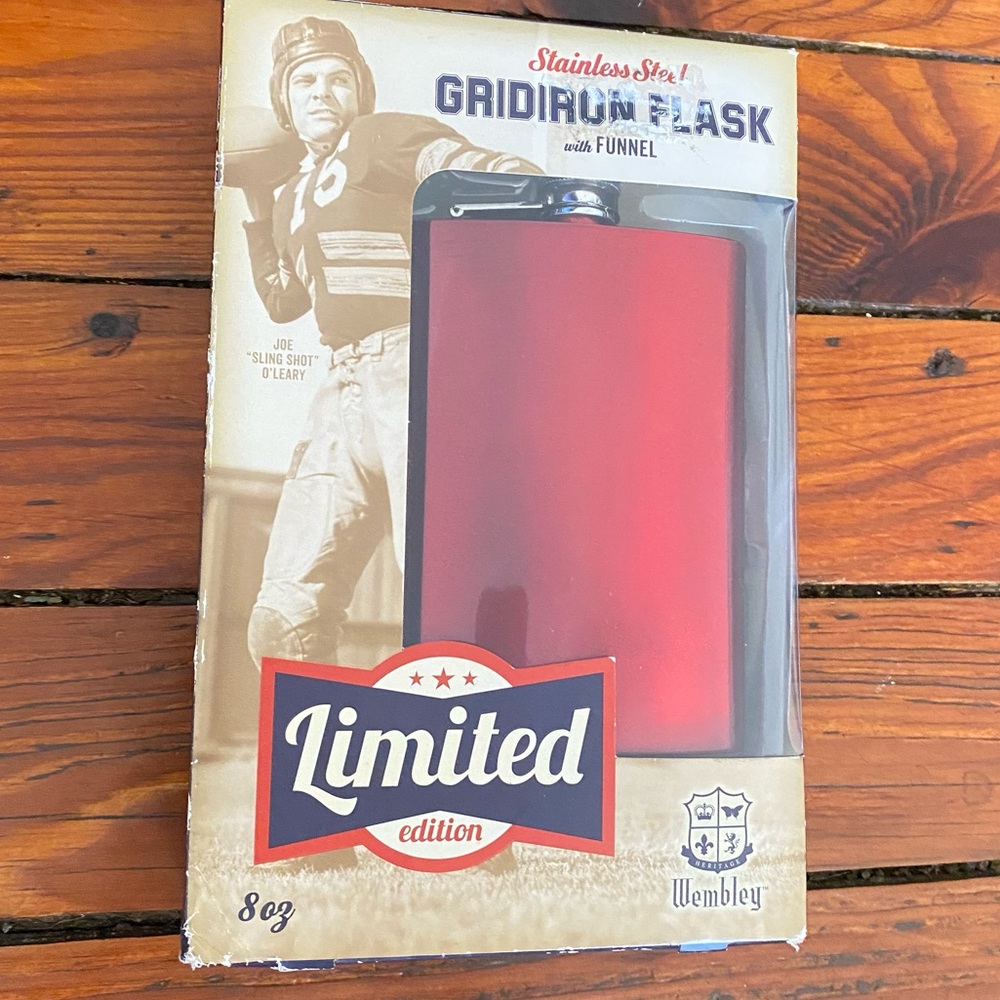 Wembley Gridiron Flask Stainless Steel Red 8oz NWT